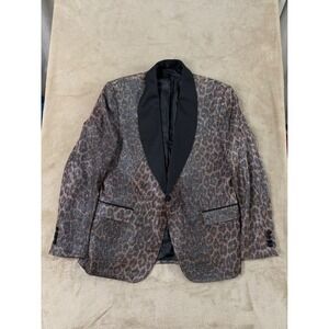 Ron Tomson Los Angeles Mens US 40 Leopard Print Metallic Blazer Shawl Lapel EUC